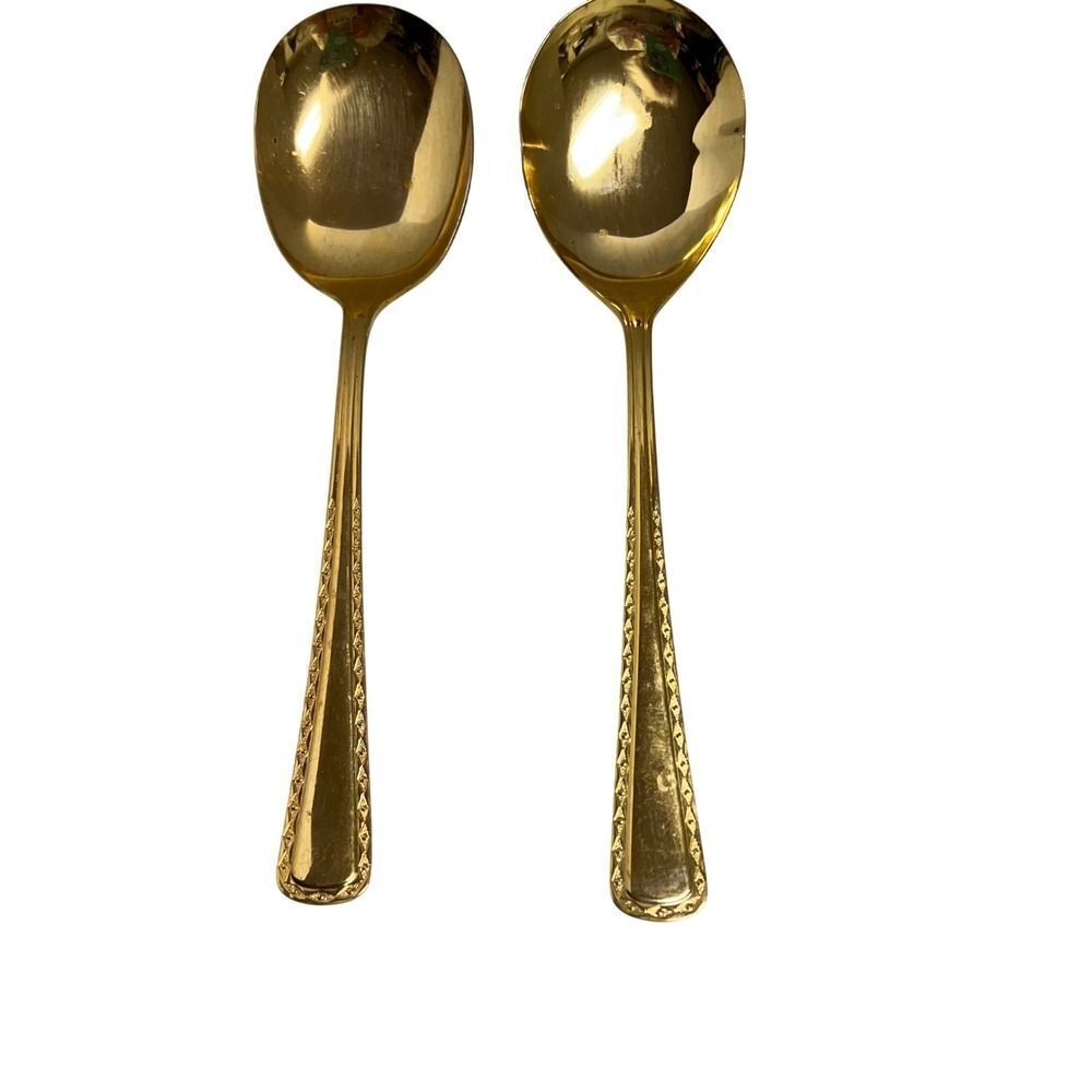 Two Vintage K+C 24 Karat Verguldet Gold Plated Serving Spoons Decorative Pattern